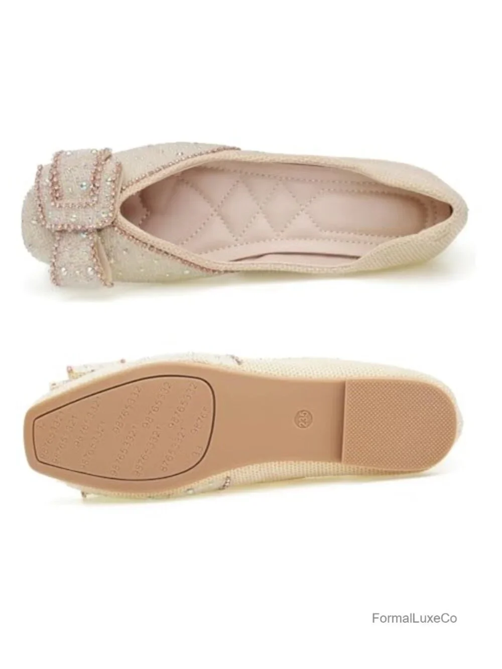 Women's Rhinestone Square Toe Ballet Flat Slip-On Walking Shoes